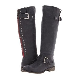 Madden Girl Grey Boots with Red Zipper